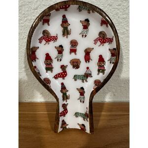 Sugarplum Dreams Wooden Christmas Dachshund Spoon Rest NWT